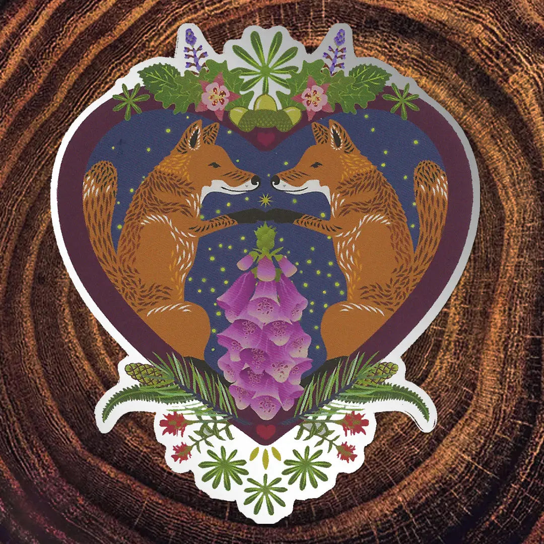 Little Gol d FoxFox Heart Matte Mirror Pvc-Free Sticker