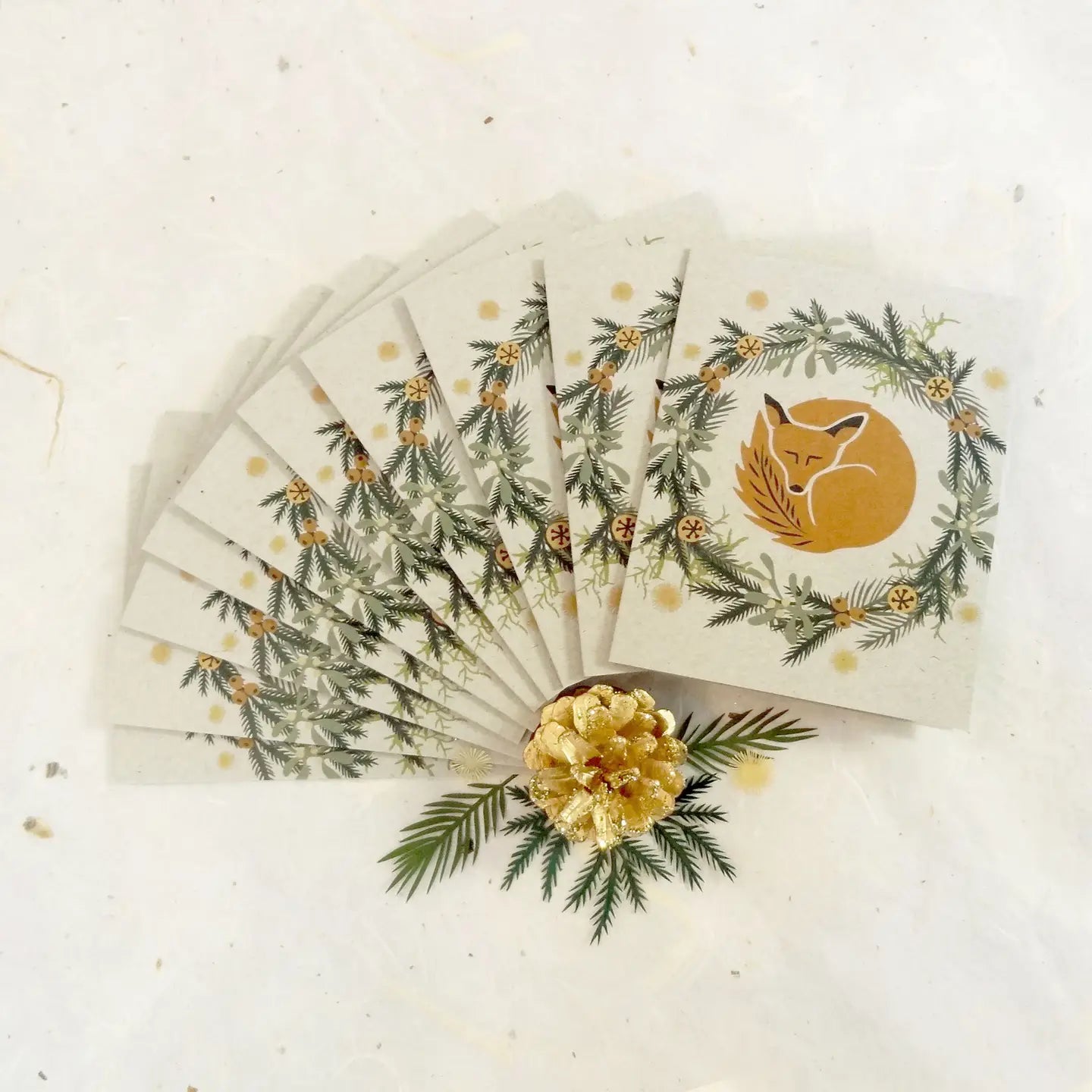 Little Gold Fox Boxed Set of 10 Sleeping Fox Holiday Paper Card