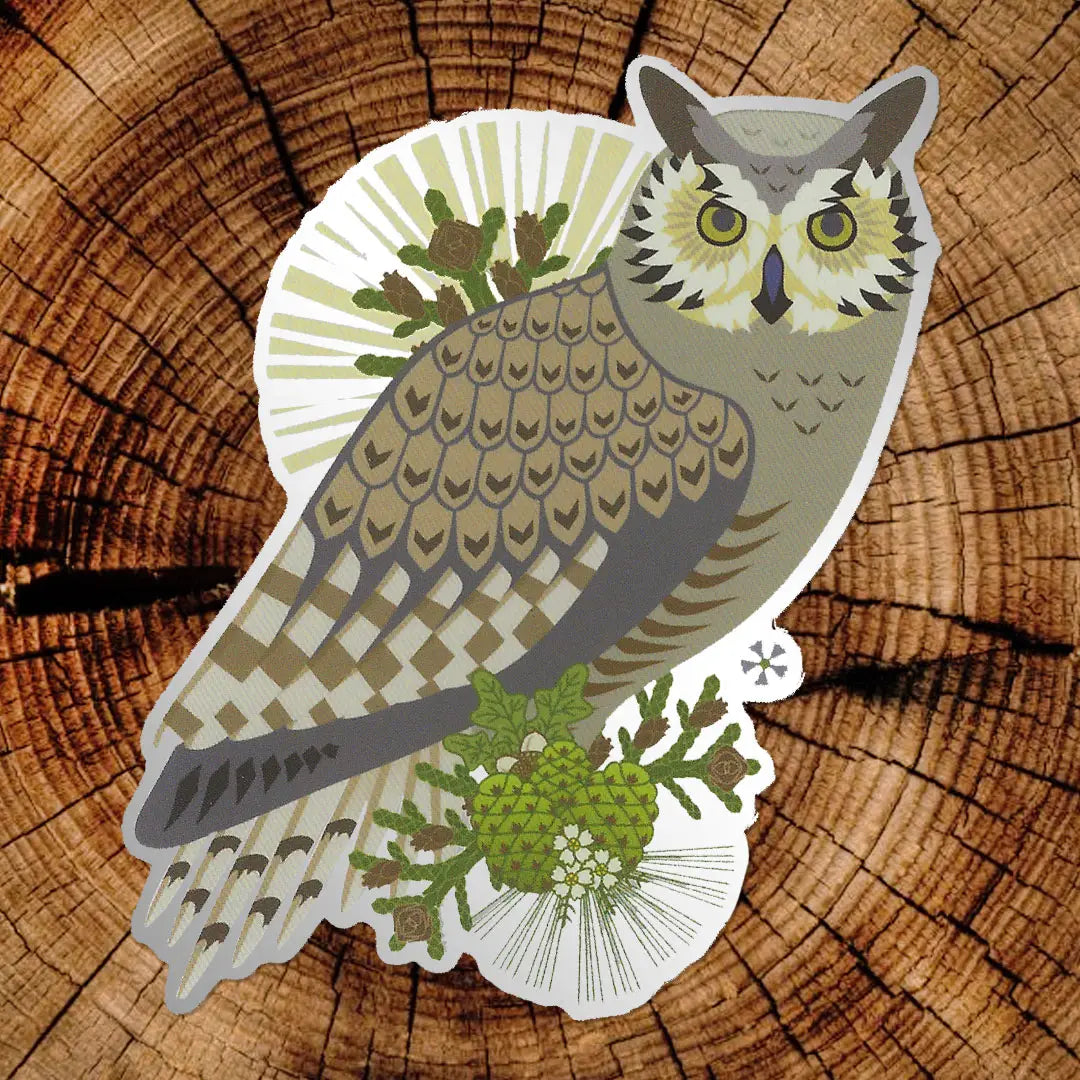 Little Gold Fox Great-Horned Owl Matte Mirror Pvc-Free Sticker