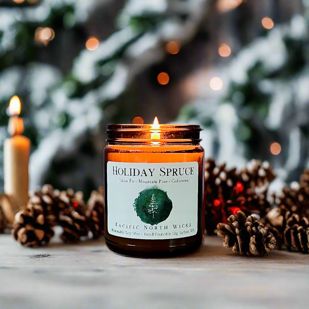 Pacific NW Wicks Holiday Spruce Candle | Evergreen, Pine, Fir Scent | Soy 