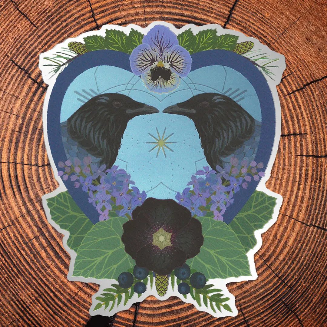 Little Gold Fox Crow Heart Matte Mirror Pvc-Free Sticker