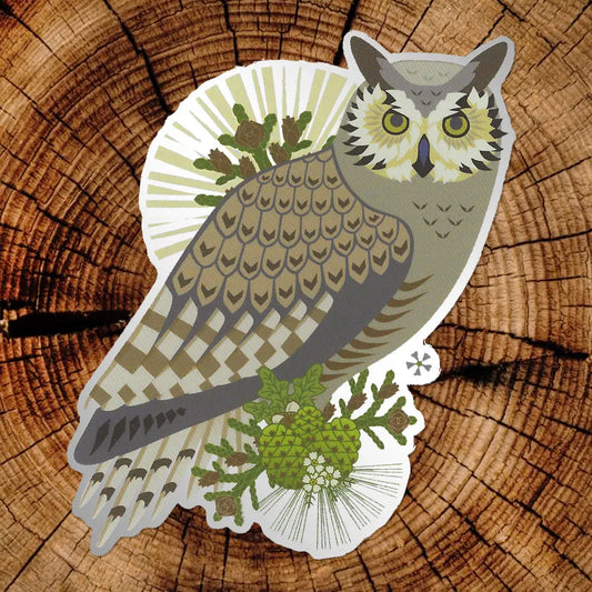 Little Gold Fox Great-Horned Owl Matte Mirror Pvc-Free Sticker