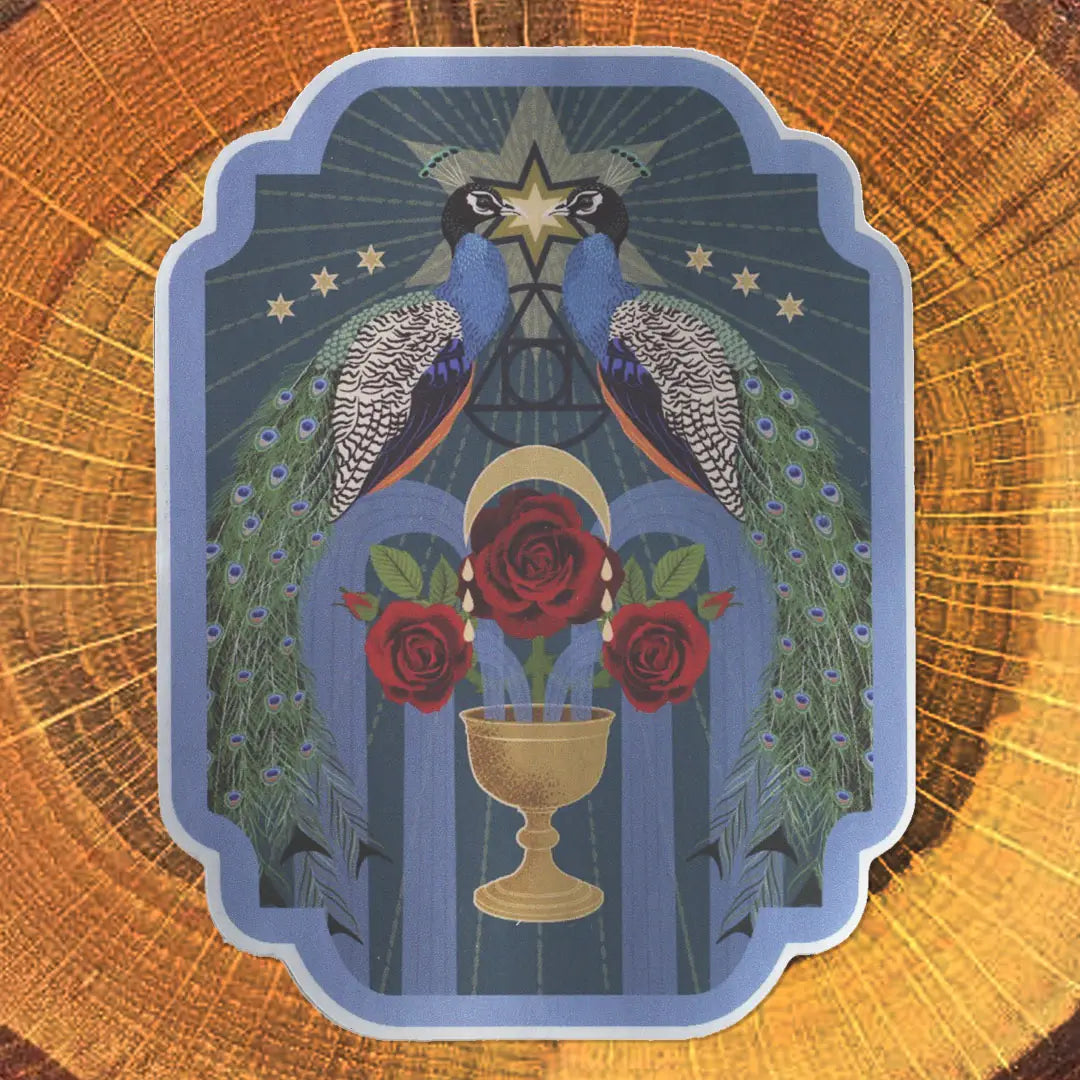 ALittle Gold Fox Alchemical Peacocks Matte Mirror Pvc-Free Sticker